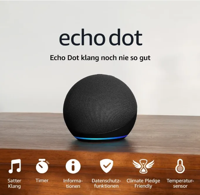 Fakten über Amazon: Echo Dot Lautsprecher mit Alexa, modernes Design und smarten Funktionen